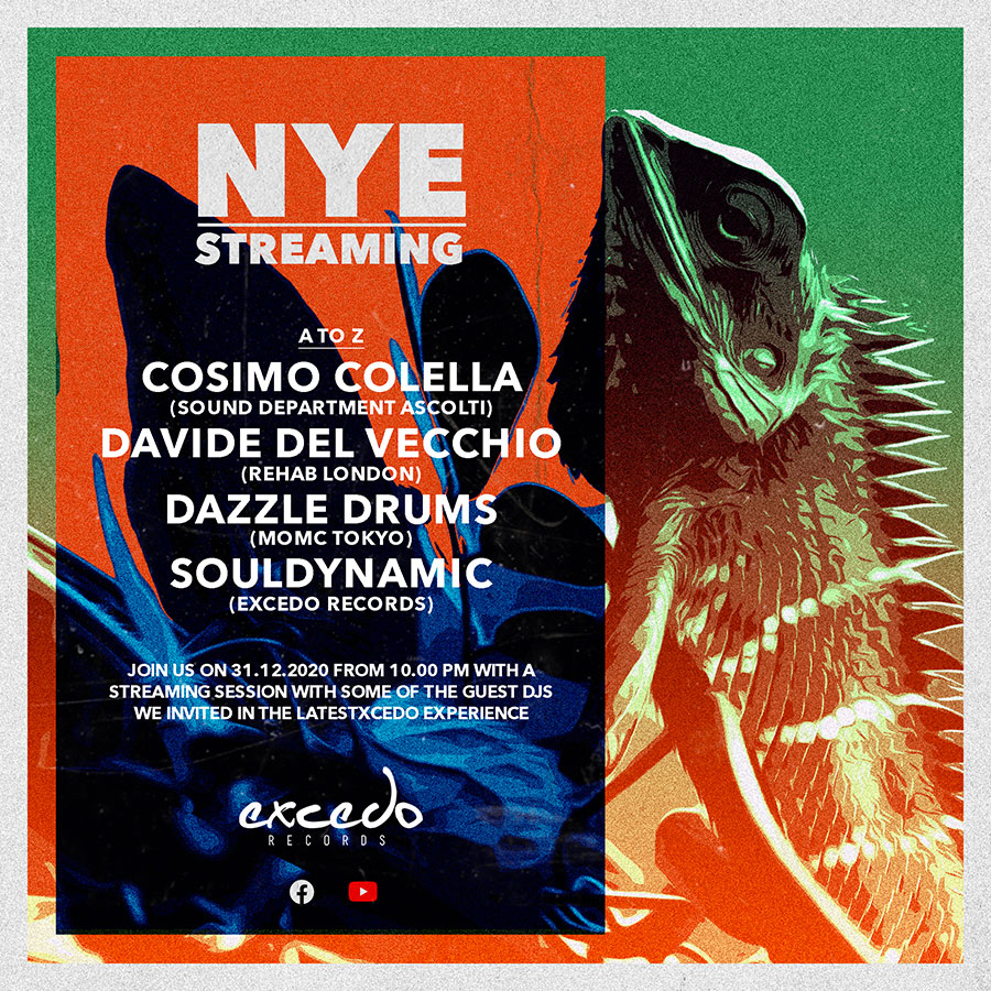 NYE Streaming live, from Italy to the world!
Souldynamic, Cosimo Colella, Dazzle Drums, Davide Del Vecchio
